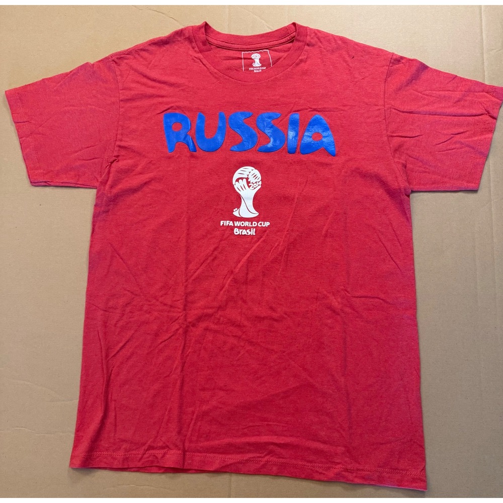FIFA World Cup 2014 Russia Brazil Red Graphic T-Shirt Mens Medium Soccer Tee